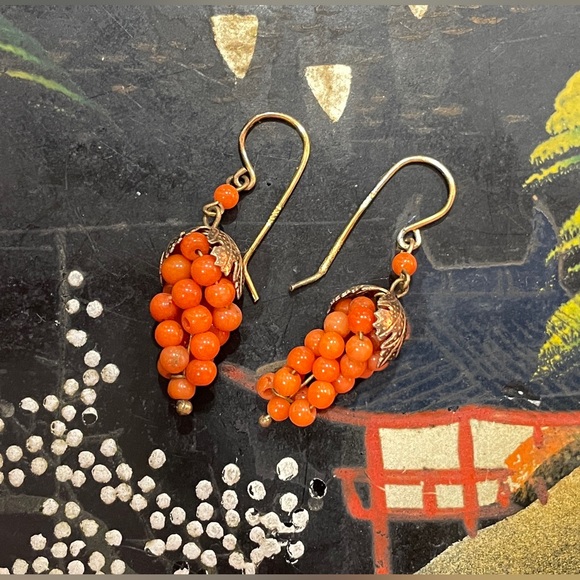 Gold Coral Grapes Earrings - Picture 2 of 6